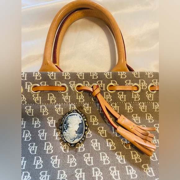 Dooney and Bourke Logo Tan and Brown DB Tote - Picture 2 of 5